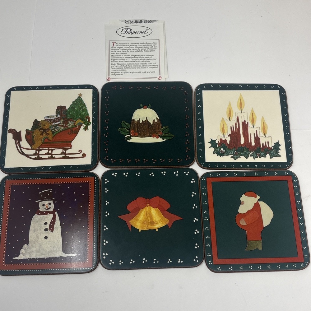Vintage PIMPERNEL Set of 6 OLD ENGLISH INNS Cork Backed Coasters 4.25"x4.25" NEW